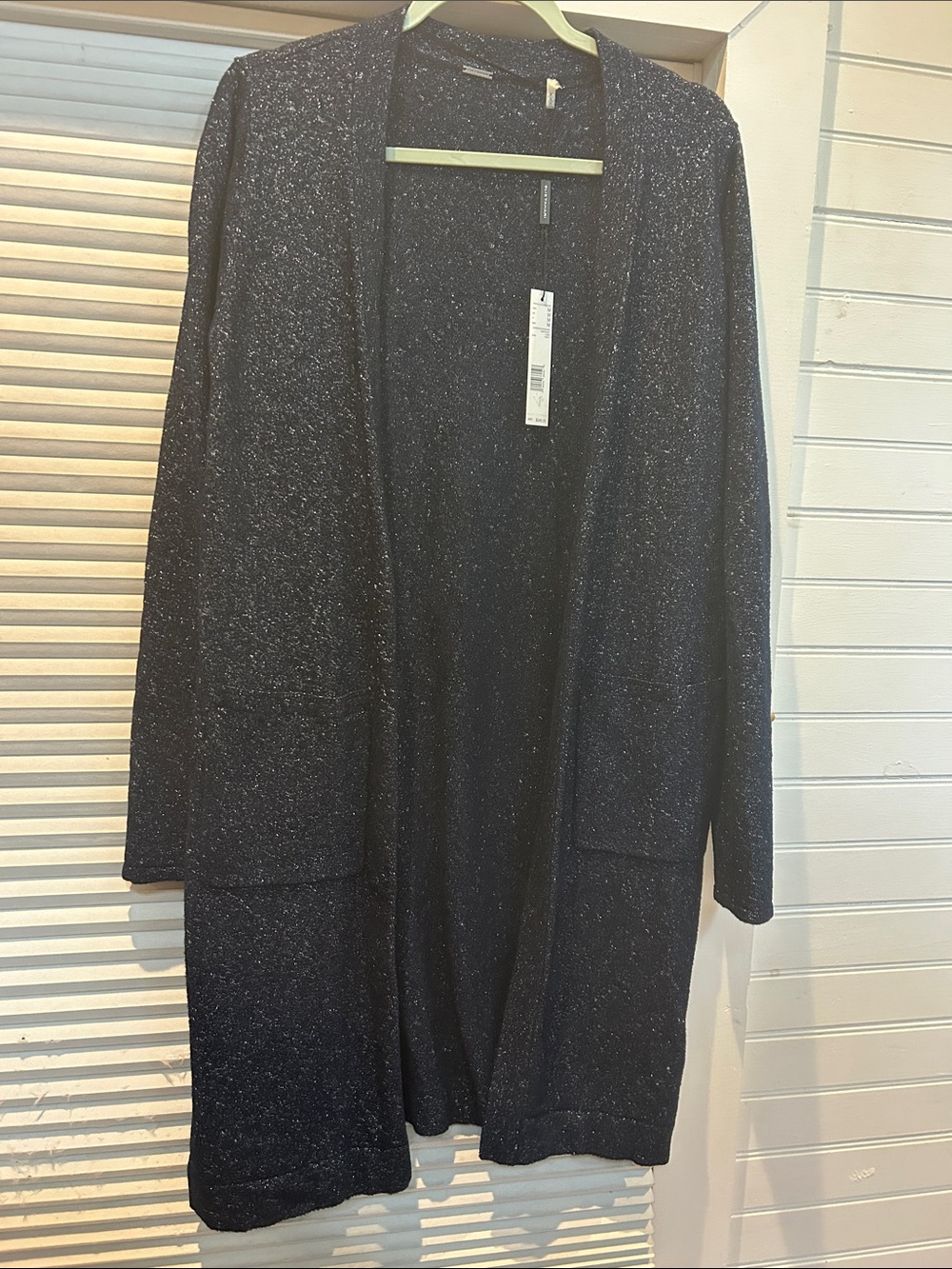 Elie Tahari Camerona Sweater Navy Lurex Metallic Duster Cardigan Coat Sz M NWT